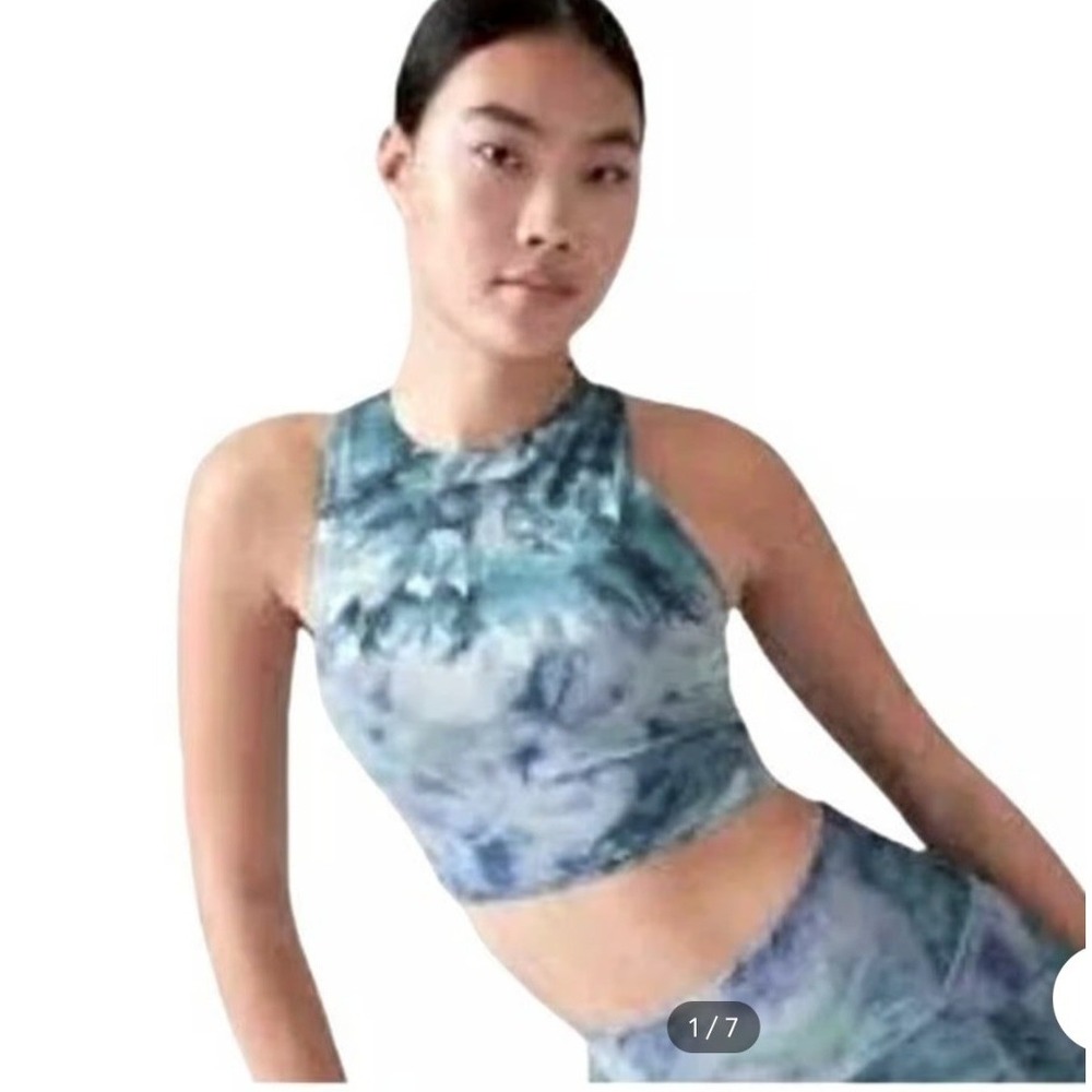Athleta Conscious Crop Tank Women S Blue Tie‎ Dye Excellent Racerback Yoga Top